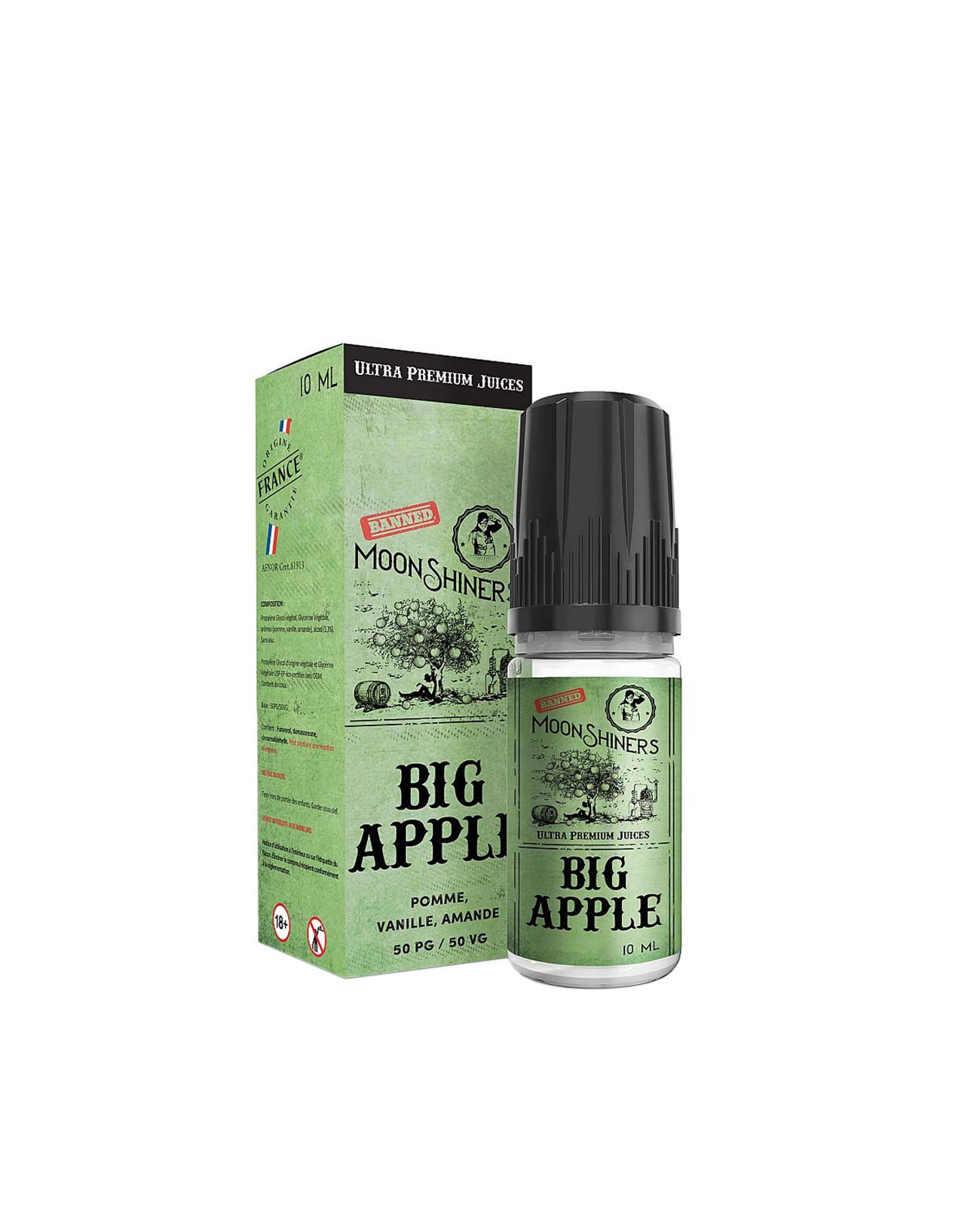 Packaging boîte e-liquide 10 ml Big Apple Moonshiners Laboratoire Lips