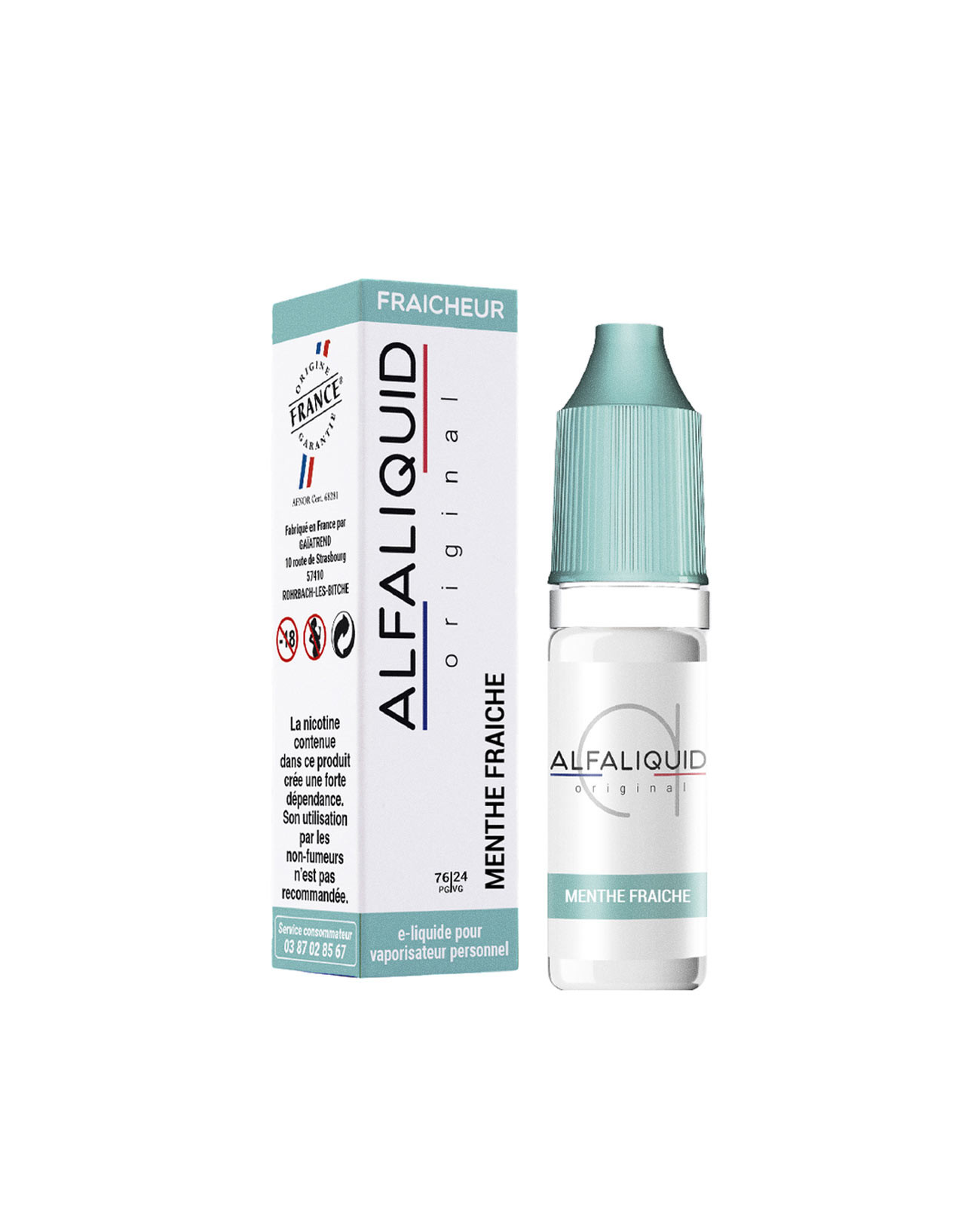 Packaging boîte e-liquide 10 ml Menthe Fraîche Alfaliquid