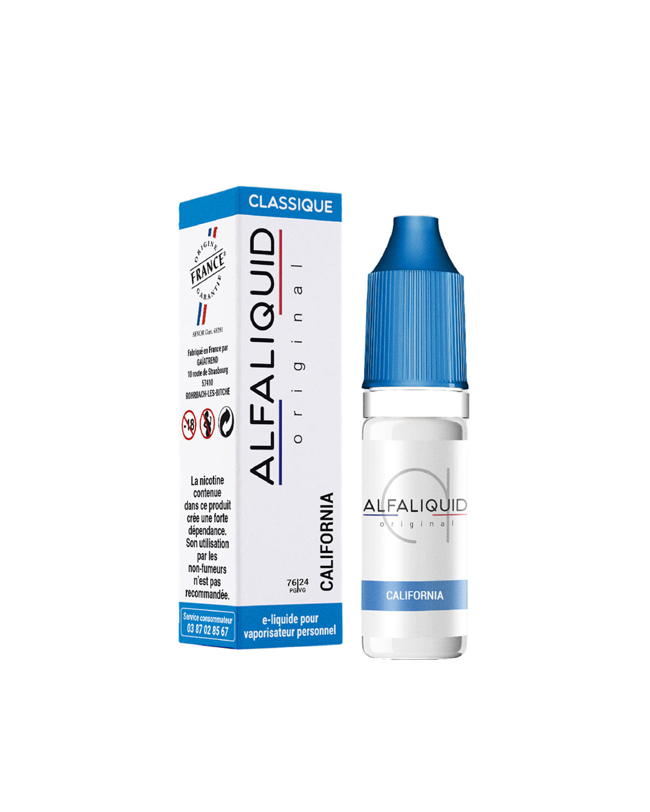 Packaging boîte e-liquide 10 ml California Alfaliquid