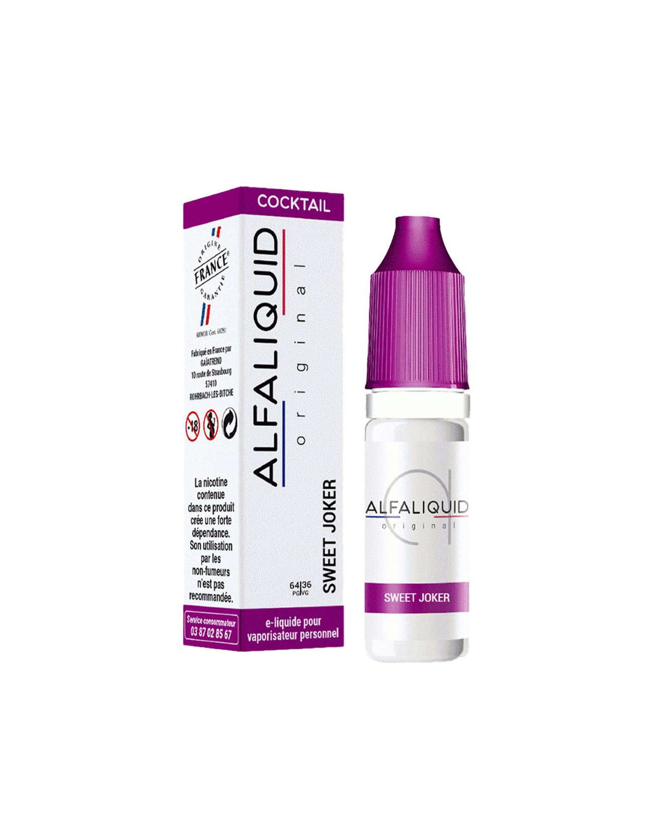 E-liquide 10 ml Sweet Joker Alfaliquid Packaging boĂźte e-liquide 10 ml Sweet Joker Alfaliquid