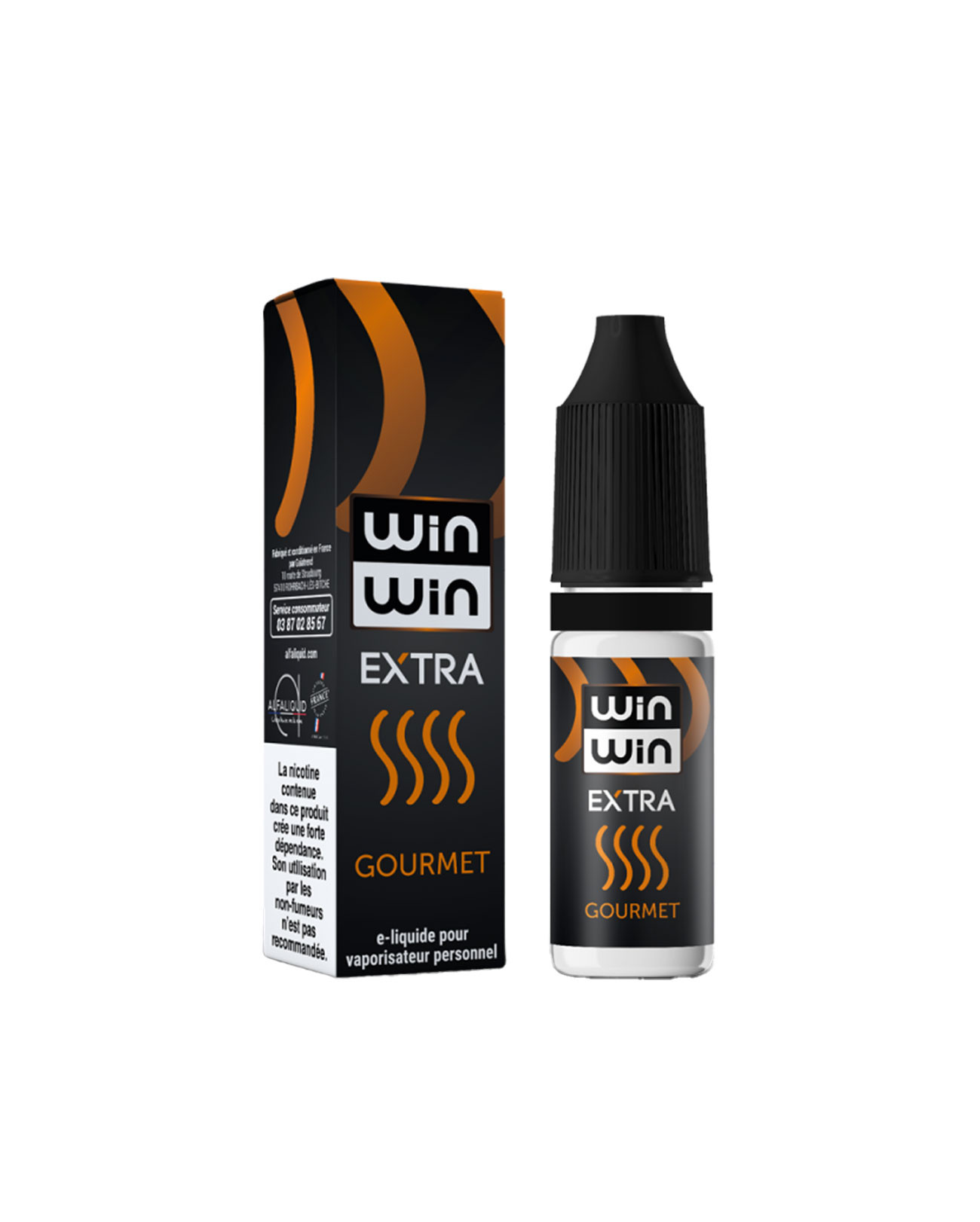 Packaging boîte e-liquide 10 ml Gourmet Extra sels de nicotine Win Win Alfaliquid