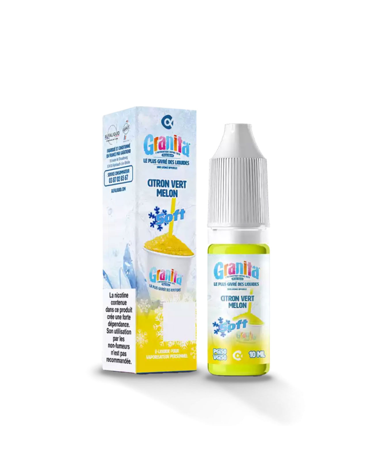 Packaging boite E-liquide 10 ml Alfaliquid Granita Soft Citron Vert Melon