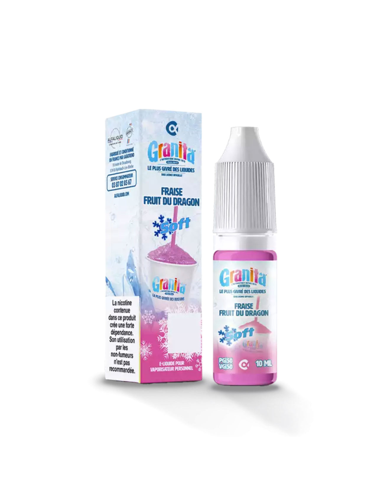 Packaging boite E-liquide 10 ml Alfaliquid Granita Soft Fraise Fruit du Dragon