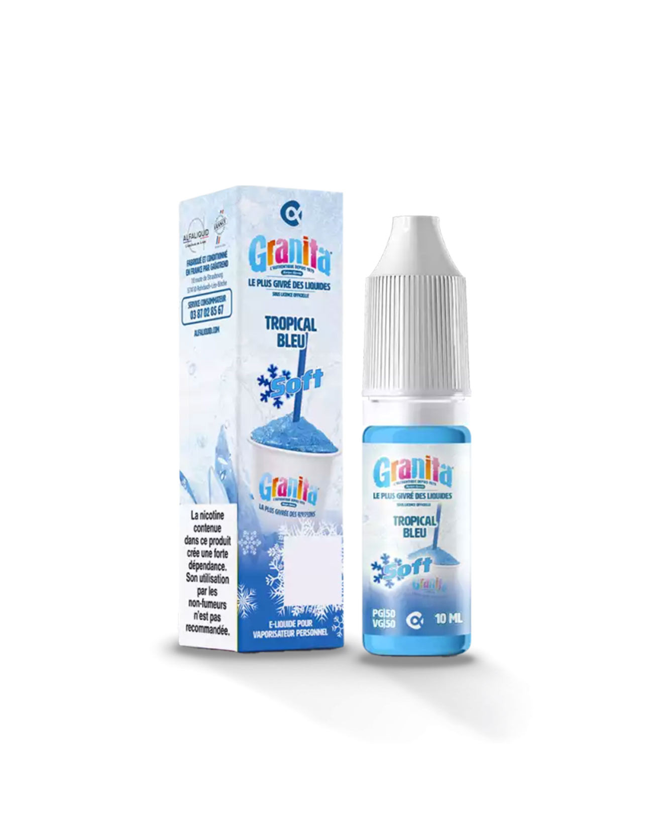 Packaging boite e-liquide 10 ml Alfaliquid Granita Soft Tropical Bleu