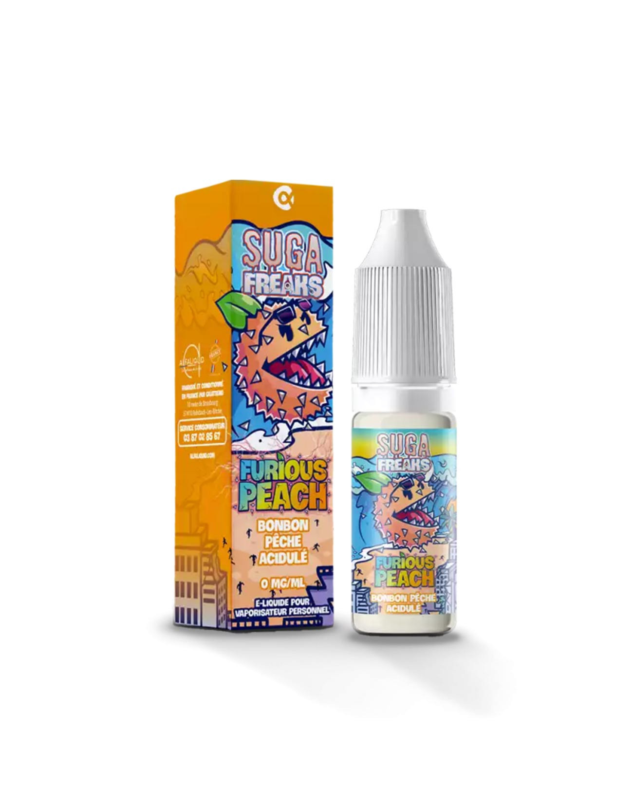 Packaging boite E-liquide 10 ml Alfaliquid Suga Freaks Furious Peach