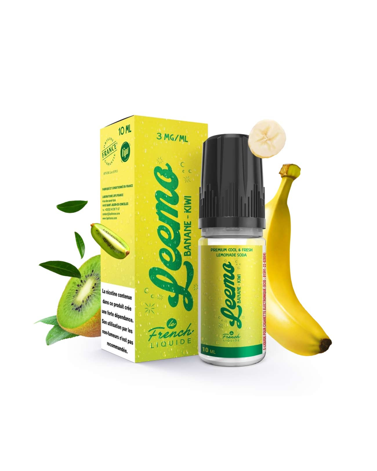 E-liquide fruité Leemo Banane Kiwi avec limonade pétillante
