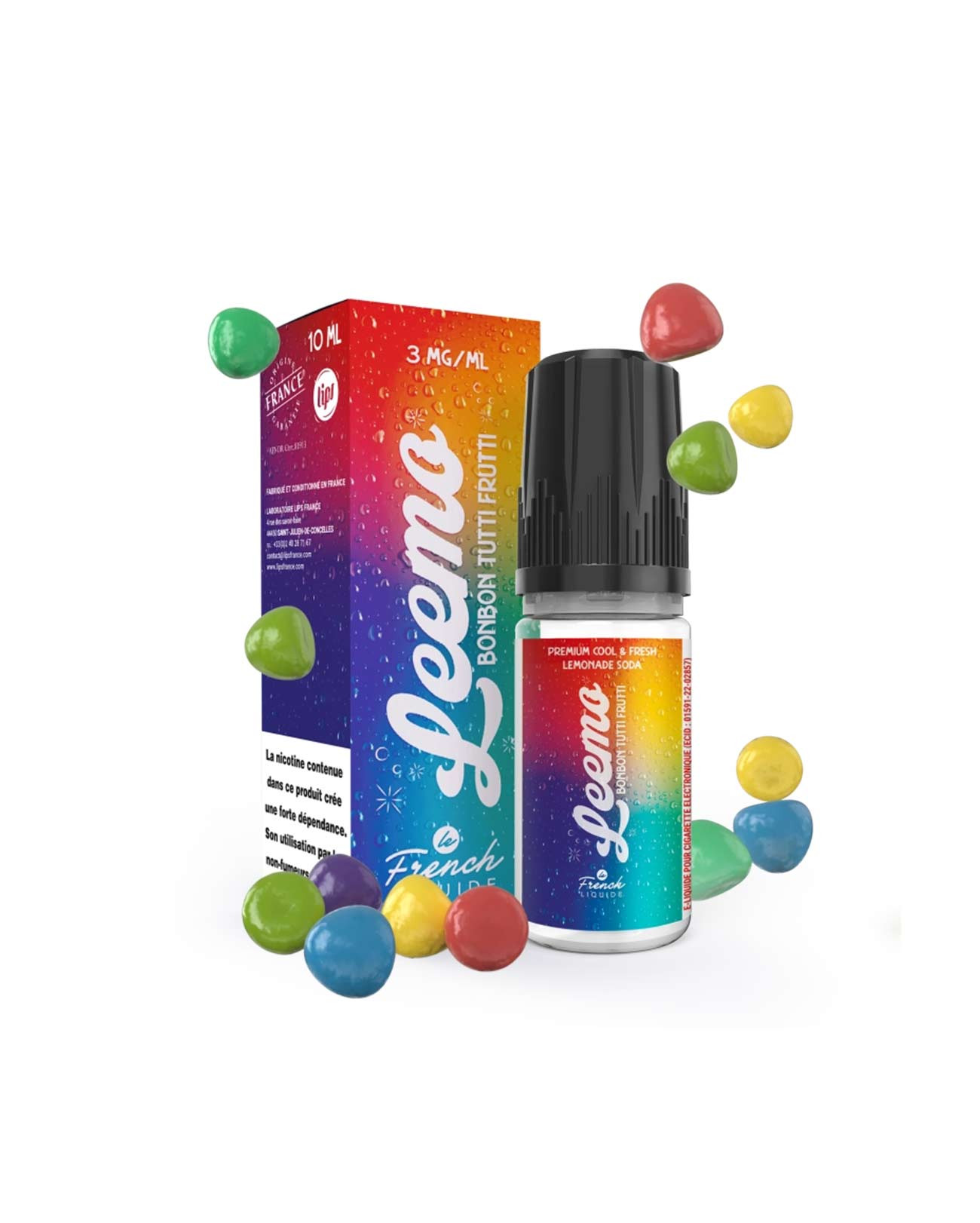 Fiole e-liquide 10 ml Leemo Tutti Frutti par Le French Liquide E-liquide 10 ml limonade Leemo Tutti Frutti