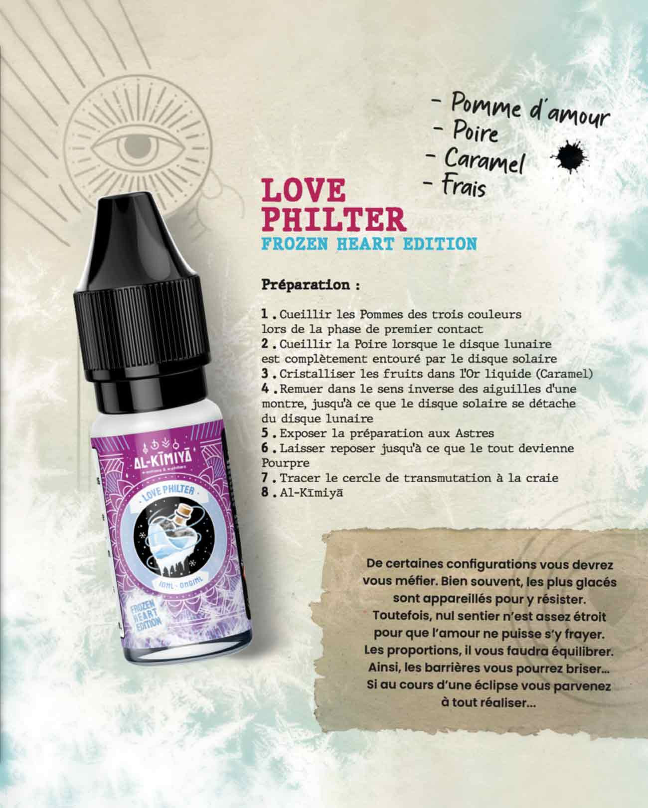 E-liquide Al-Kimiya Love Philter Frozen Heart Edition 10 ml arôme pomme, poire, caramel et frais