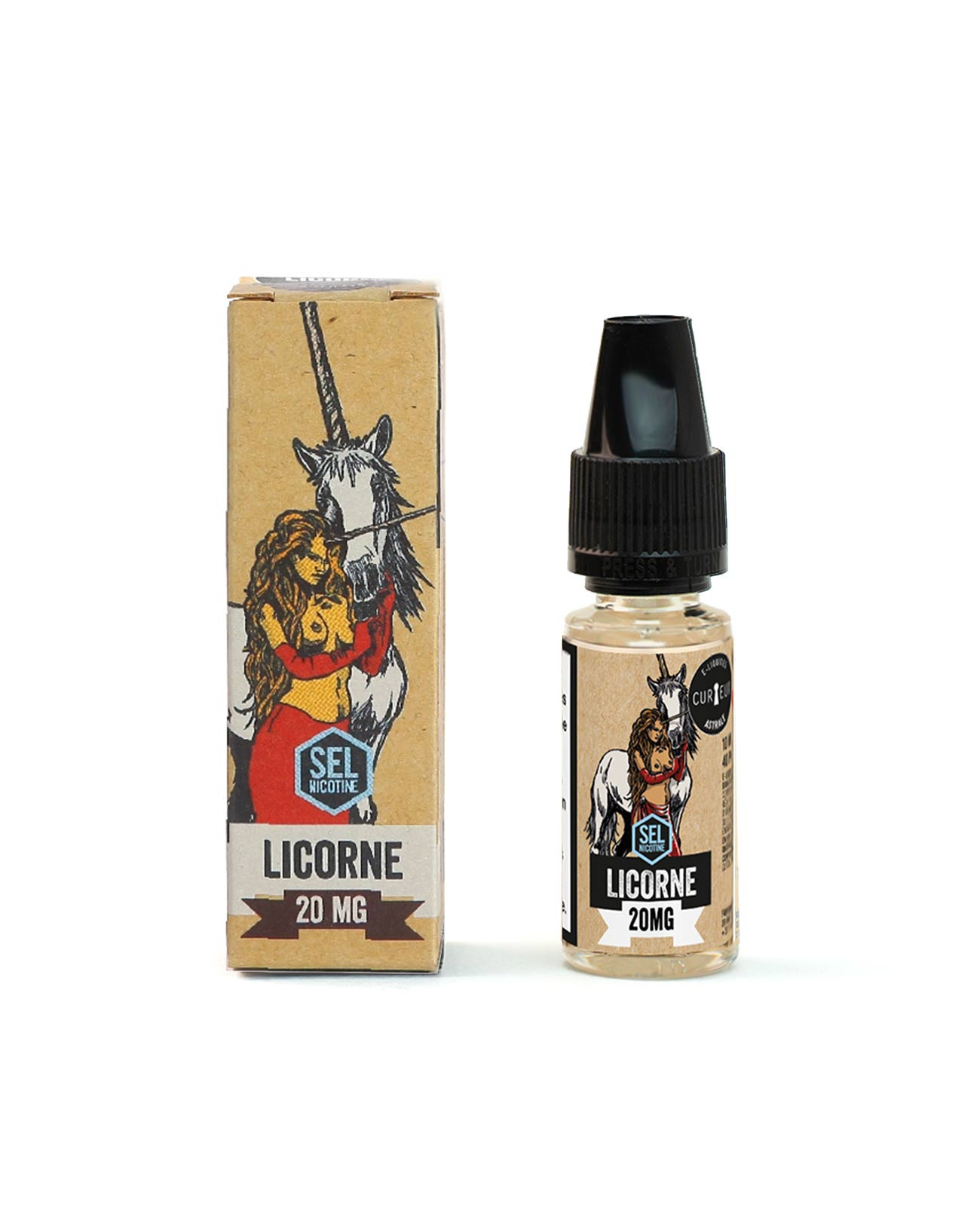 E-liquide 10 ml sels de nicotine Curieux Licorne goût fraise, fruit du dragon et frais