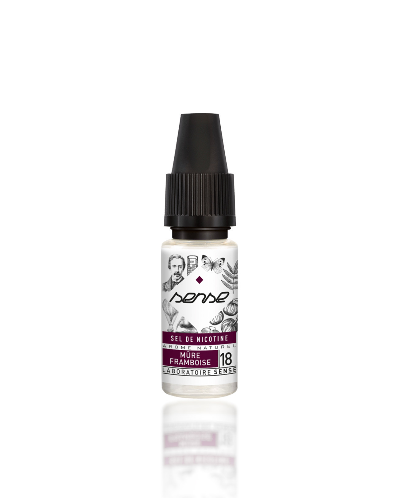 E-liquide Laboratoire Sense 10 ml aux sels de nicotine pour cigarette électronique parfum mûre framboise