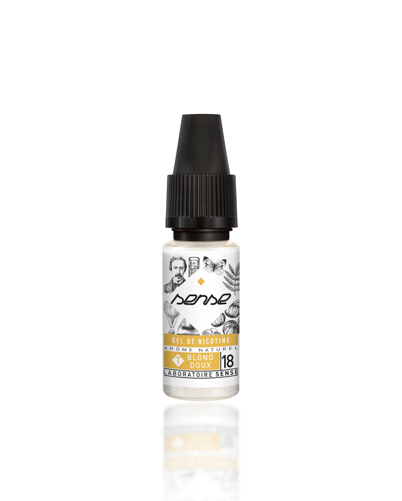 E-liquide Laboratoire Sense 10 ml aux sels de nicotine pour cigarette électronique parfum tabac blond doux