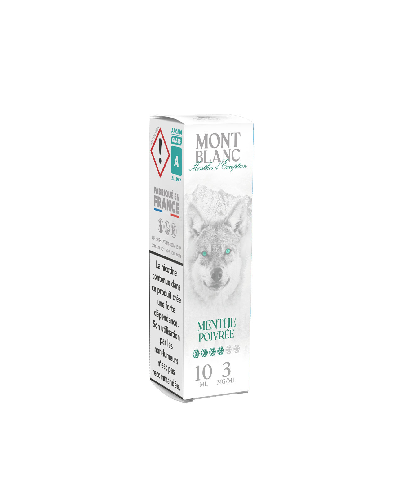 Packaging boite E-liquide Menthe Povirée10 ml Mont Blanc Vap'or Juices