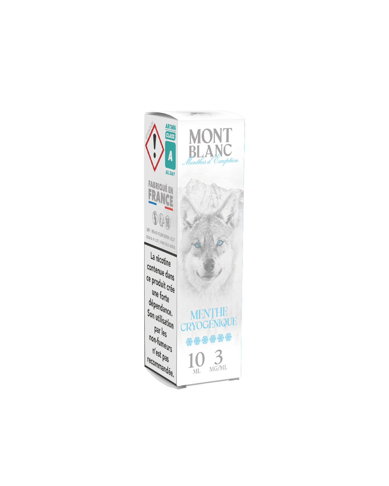 Packaging boite E-liquide Menthe Cryogénique 10 ml Mont Blanc Vap'or Juices