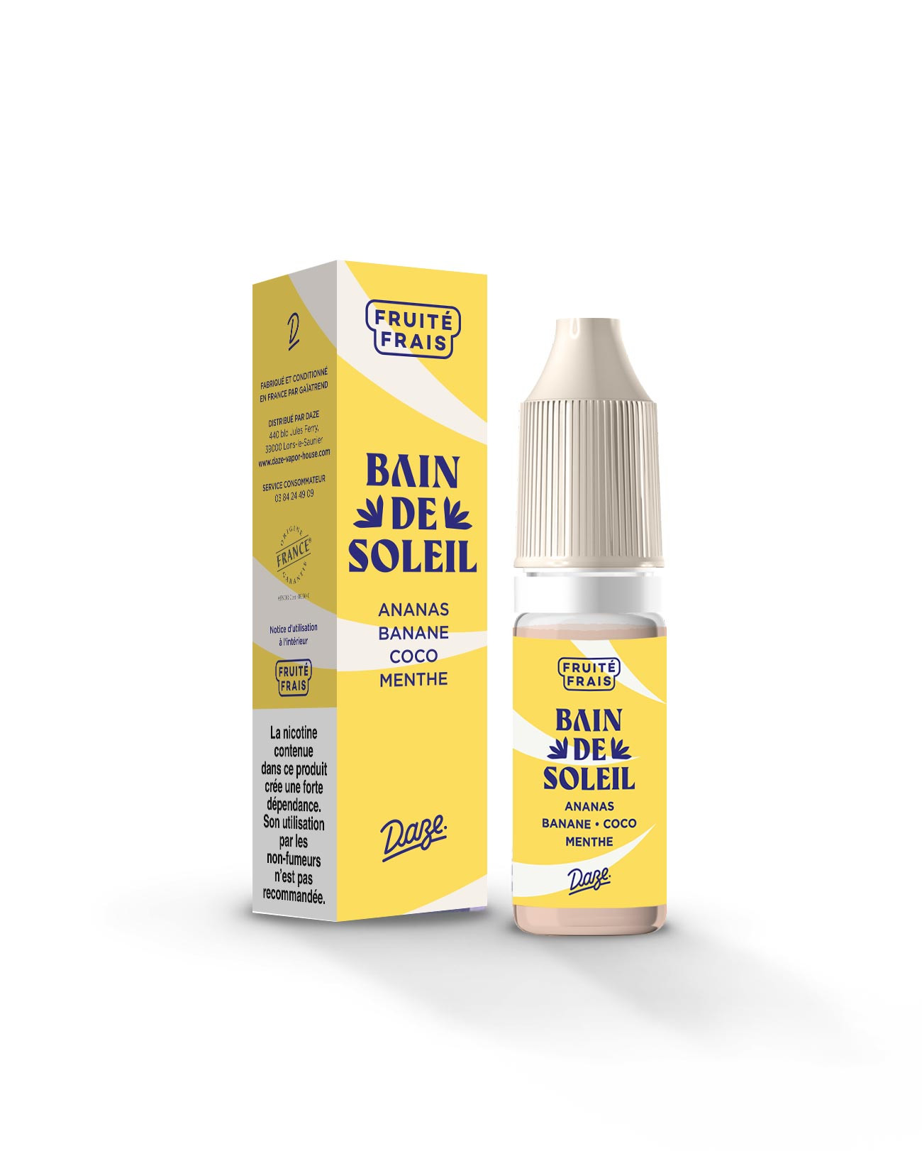 Packaging e-liquide à vapoter fruité frais 10ml Daze Bain De Soleil