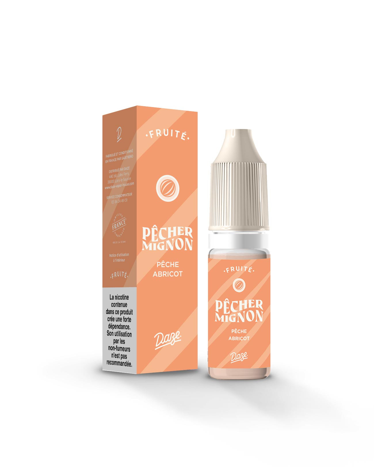 Packaging e-liquide fruité à vapoter 10ml Daze Pêcher Mignon à la saveur pêche et abricot