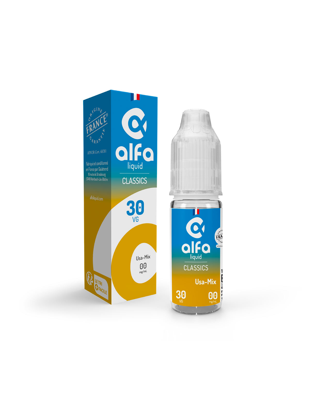 e-liquide classic USA Mix Alfaliquid 10 ml made in france avec boite
