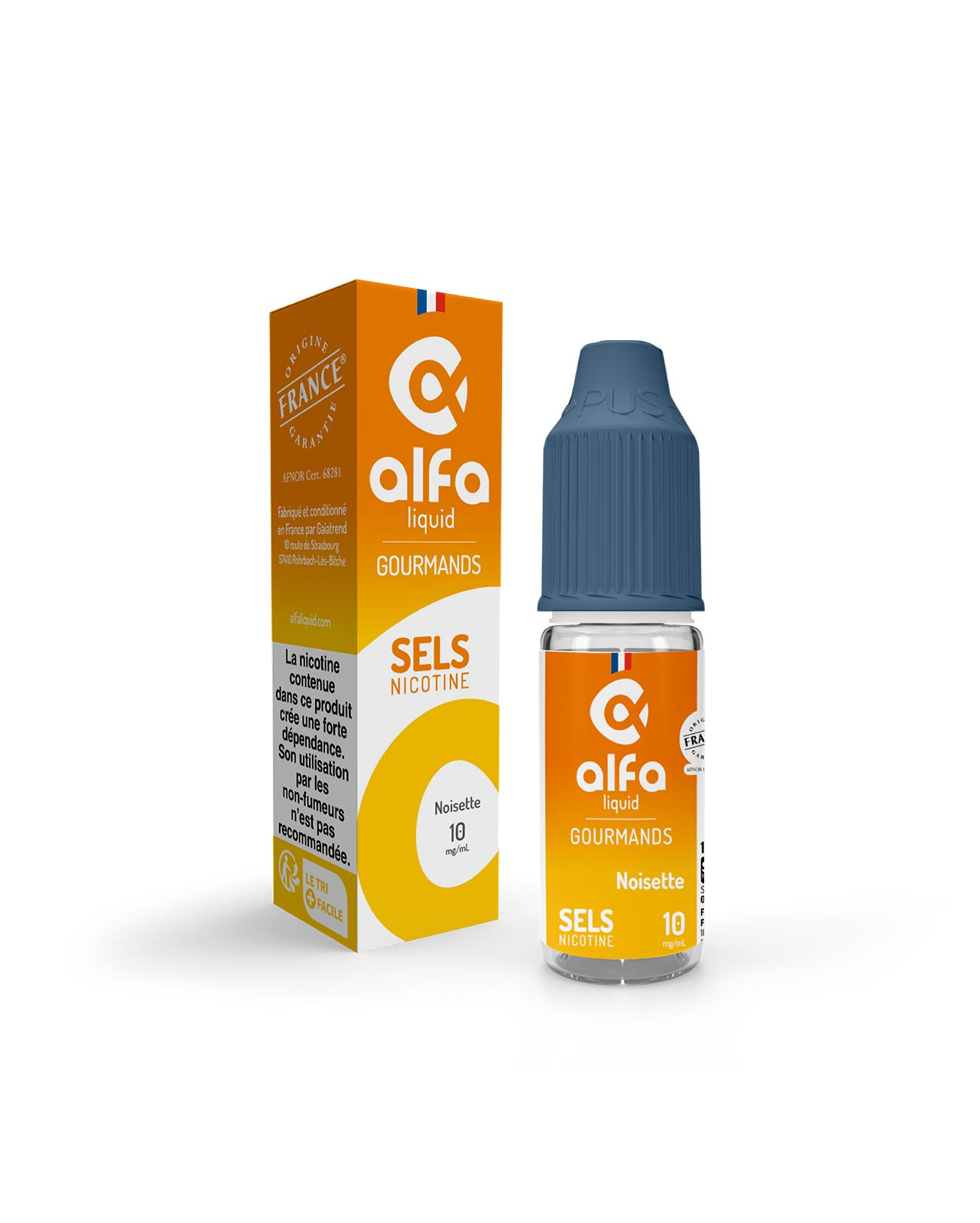 E-liquide Noisette Alfaliquid en sels de nicotine 10 ml avec boite