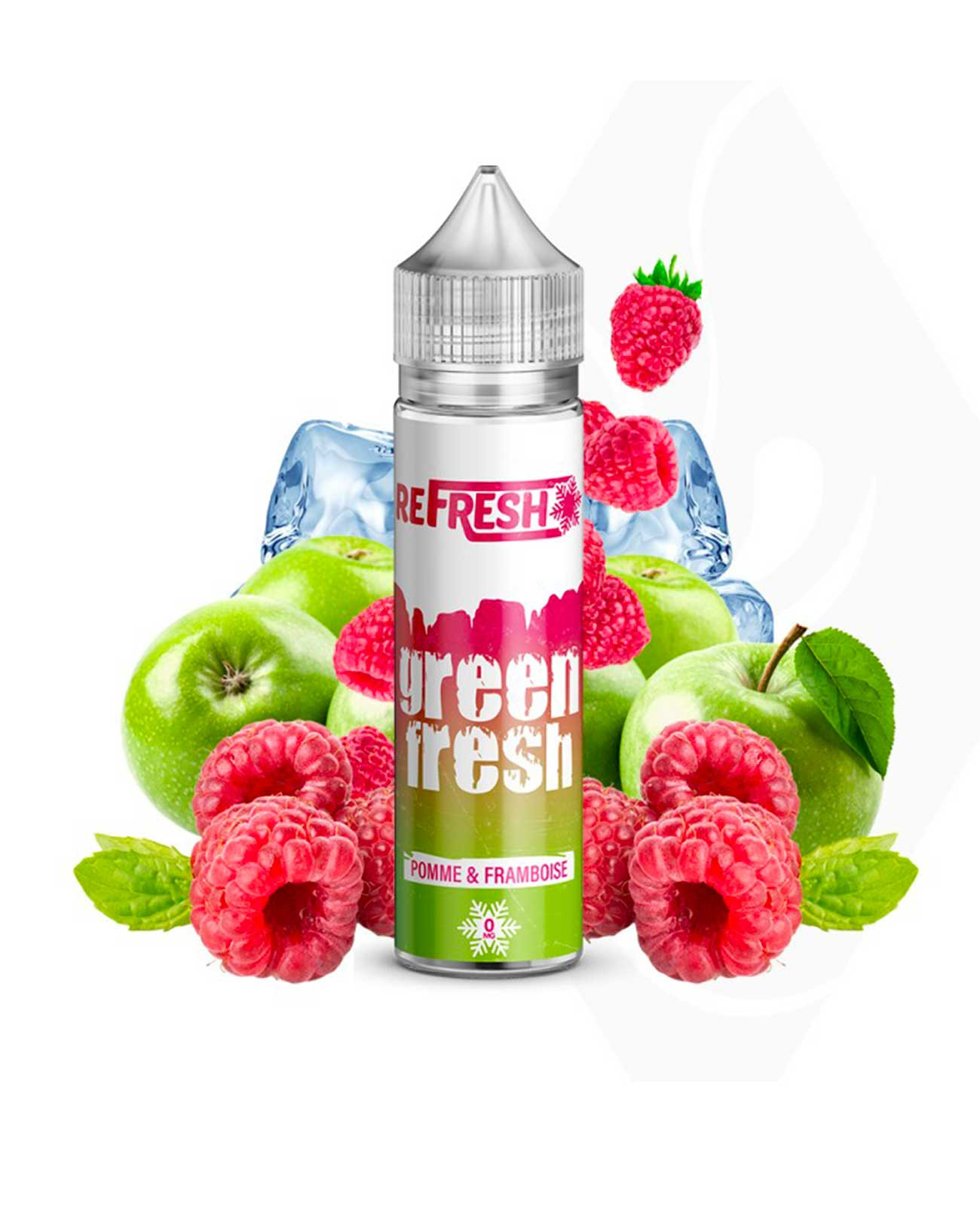 E-liquide grand format pour vapote Refresh Green Fresh saveur pomme granny smith et framboise