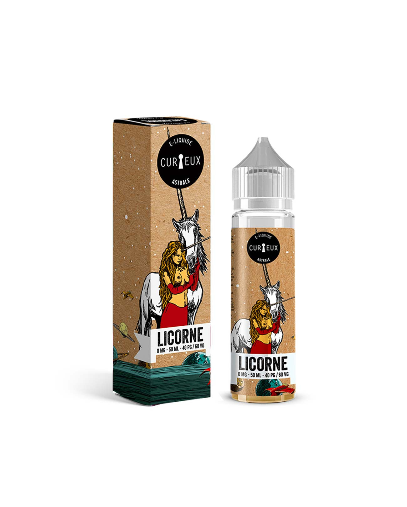 E-liquide Licorne Curieux 50 ml grand format saveur fraise fruit du dragon