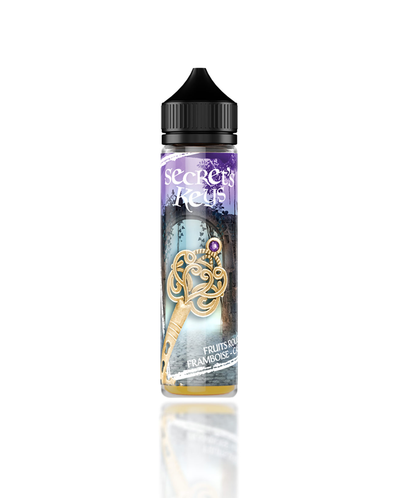 E-liquide 50 ml pour cigarette électronique Secret' Keys Purple parfum frais, fraise, framboise et cassis