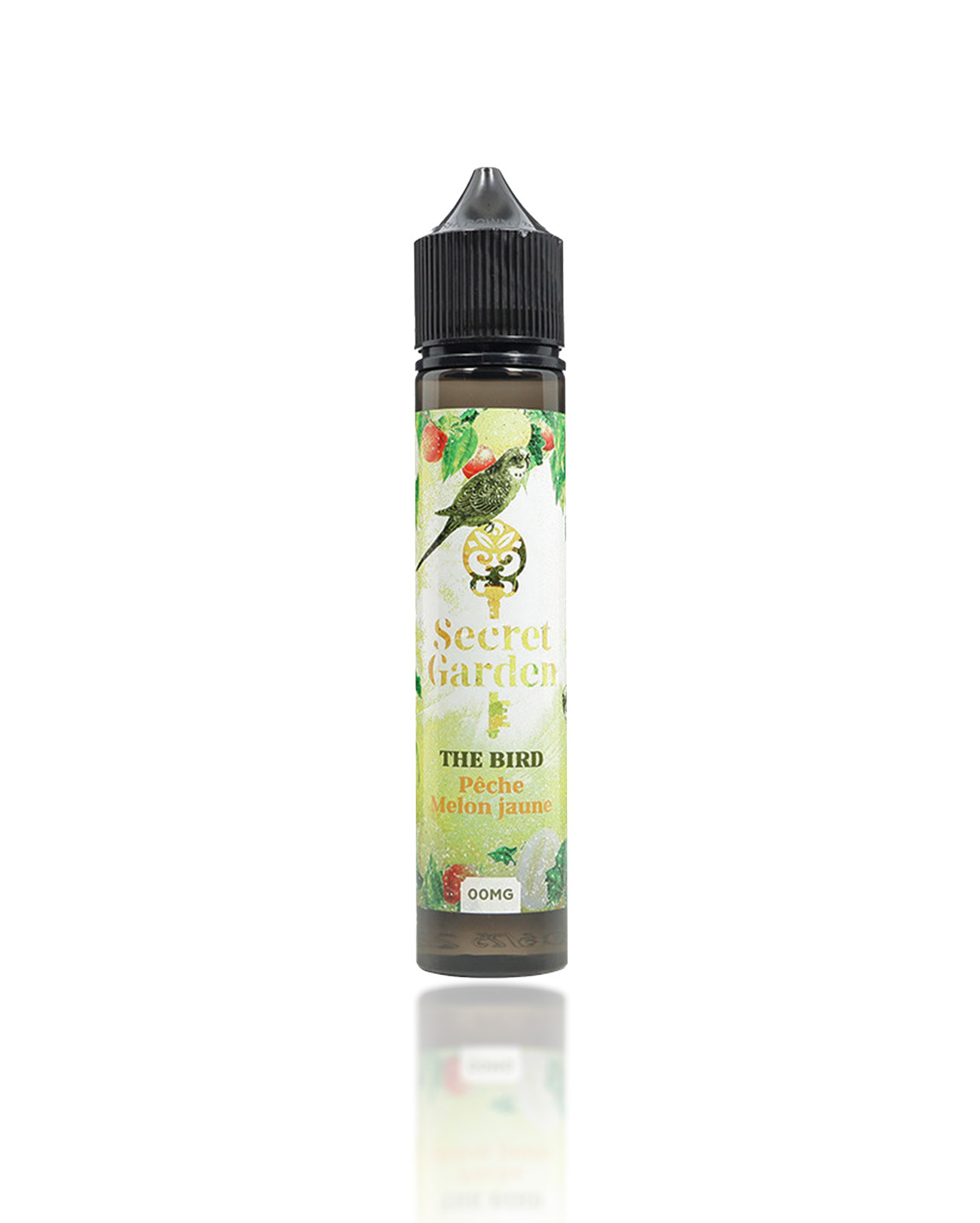 E-liquide 50 ml pour cigarette électronique Secret Garden The Bird parfum frais pêche et melon