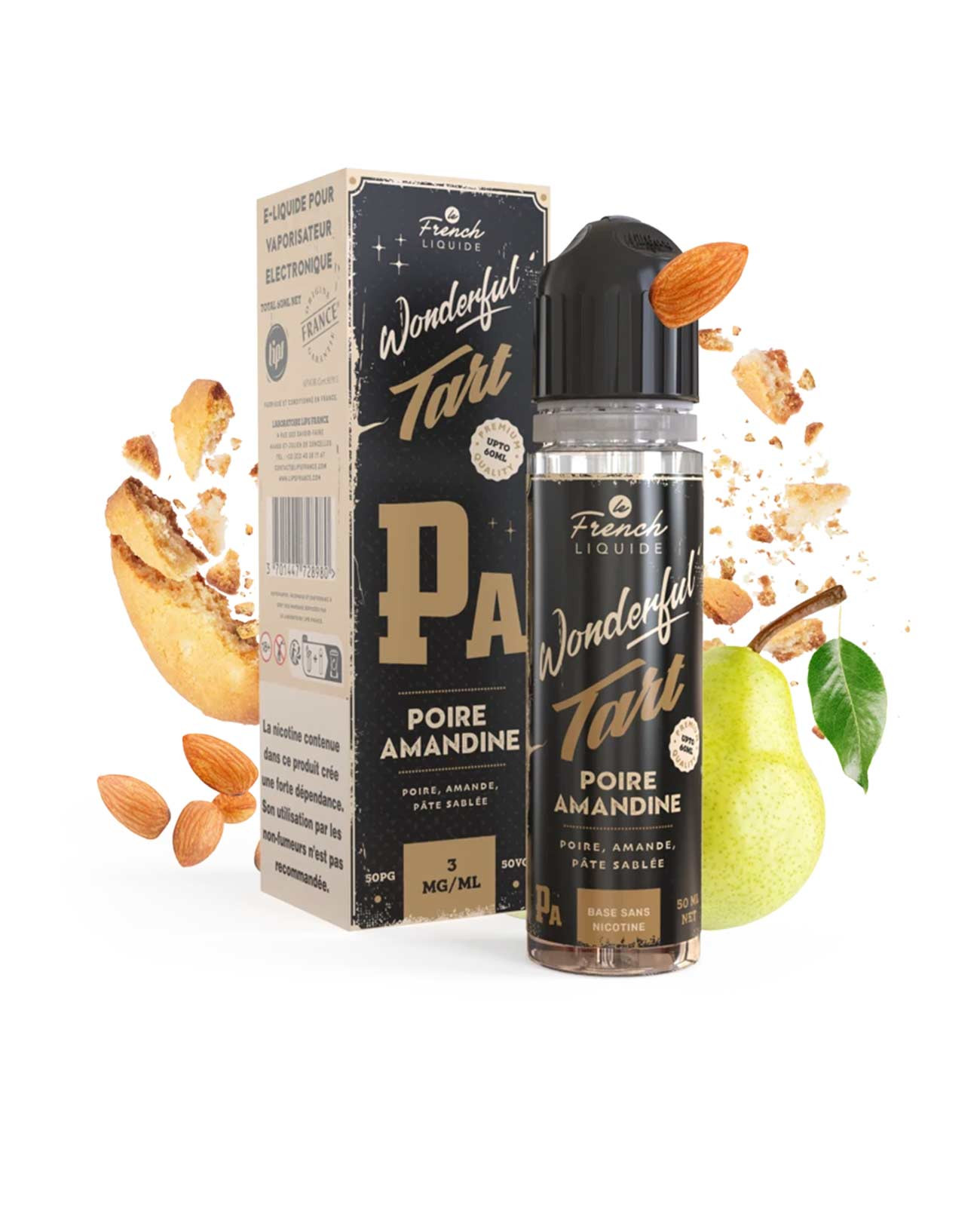 E-liquide et sa boîte Poire Amandine Wonderful Tart en 50 ml