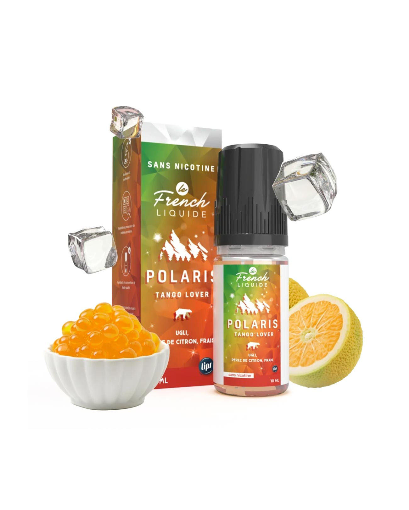 E-liquide Polaris frais Tango Lover avec sa boîte au ugli et perle de citron