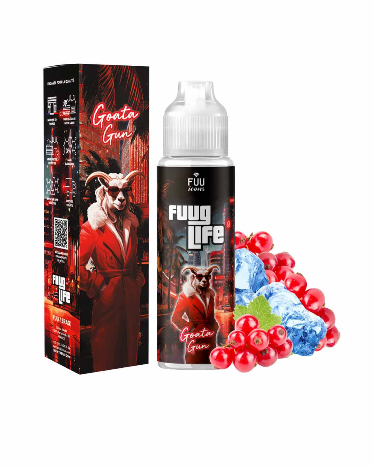 E-liquide 50 ml Fuug Life Goata Gun de chez Fuu, saveur cocktail glacé groseille