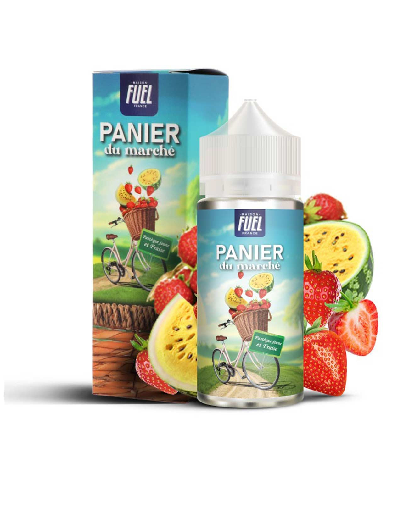 E-liquide maxi format économique 100 ml Panier du Marché Pastèque Jaune et Fraise par Maison Fuel