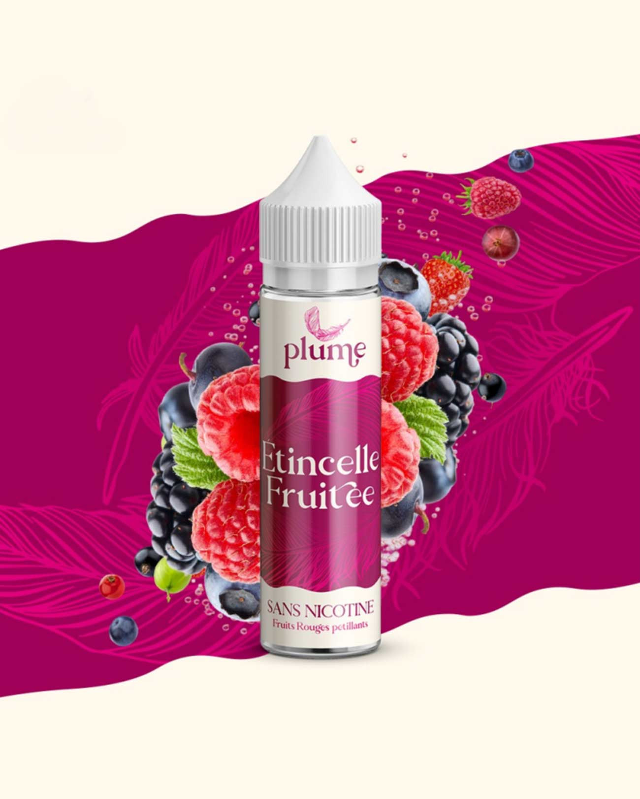 E-liquide français grand format Plume Étincelle Fruitée Fruits rouges pétillants
