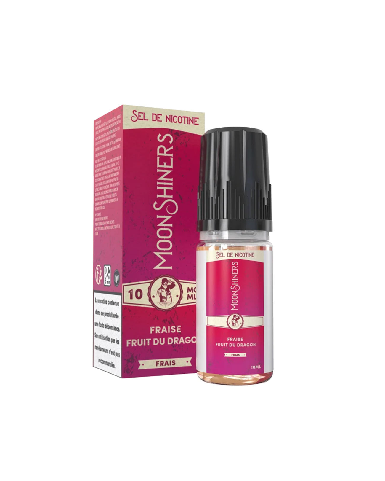 E-liquide Sels de Nicotine 10 ml Moonshiners Fraise Fruits du Dragon anciennement Candy Fresh avec sa boîte