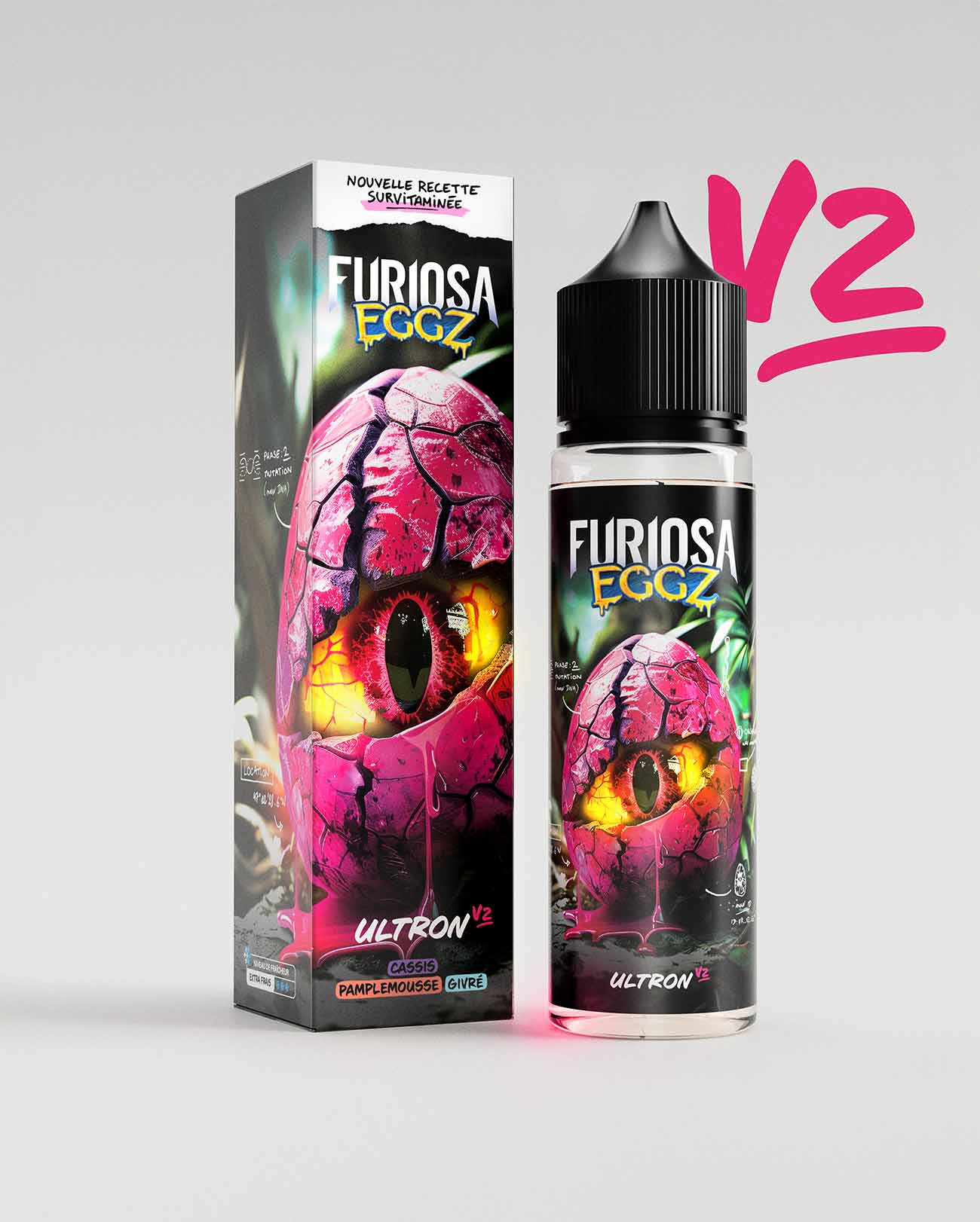E-liquide Furiosa Eggz Ultron V2 grand format avec son packaging