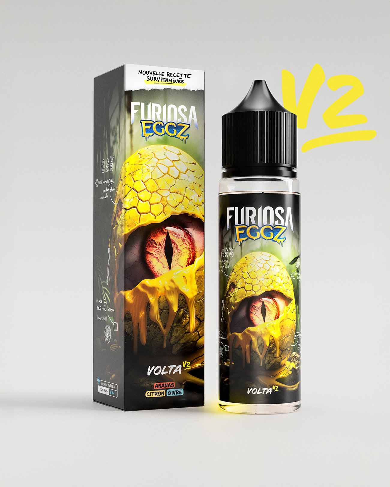 E-liquide Volta 50 ml Furiosa Eggz avec son carton