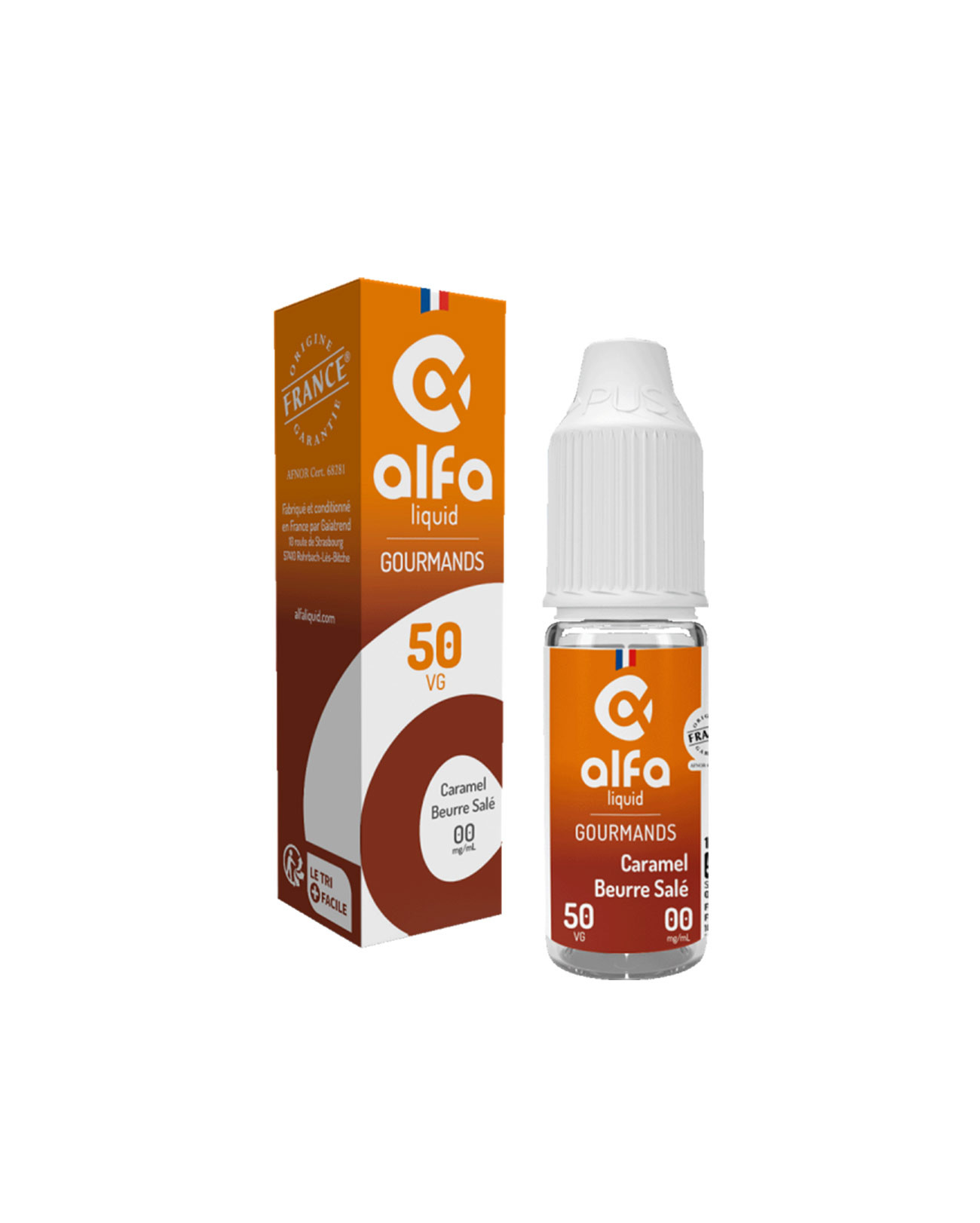E-liquide Alfaliquid 10 ml Caramel Beurre Salé avec son packaging