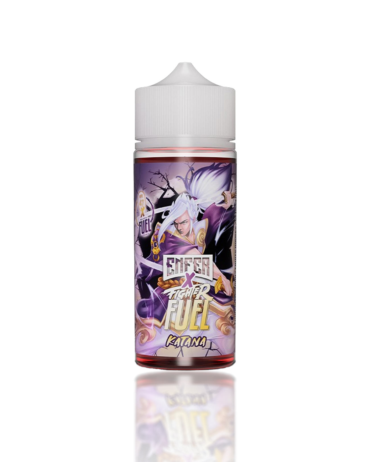 E-liquide 100 ml à booster Katana Fighter Fuel Enfer par Maison Fuel saveur fruits rouges, fruit du dragon fraicheur extrême