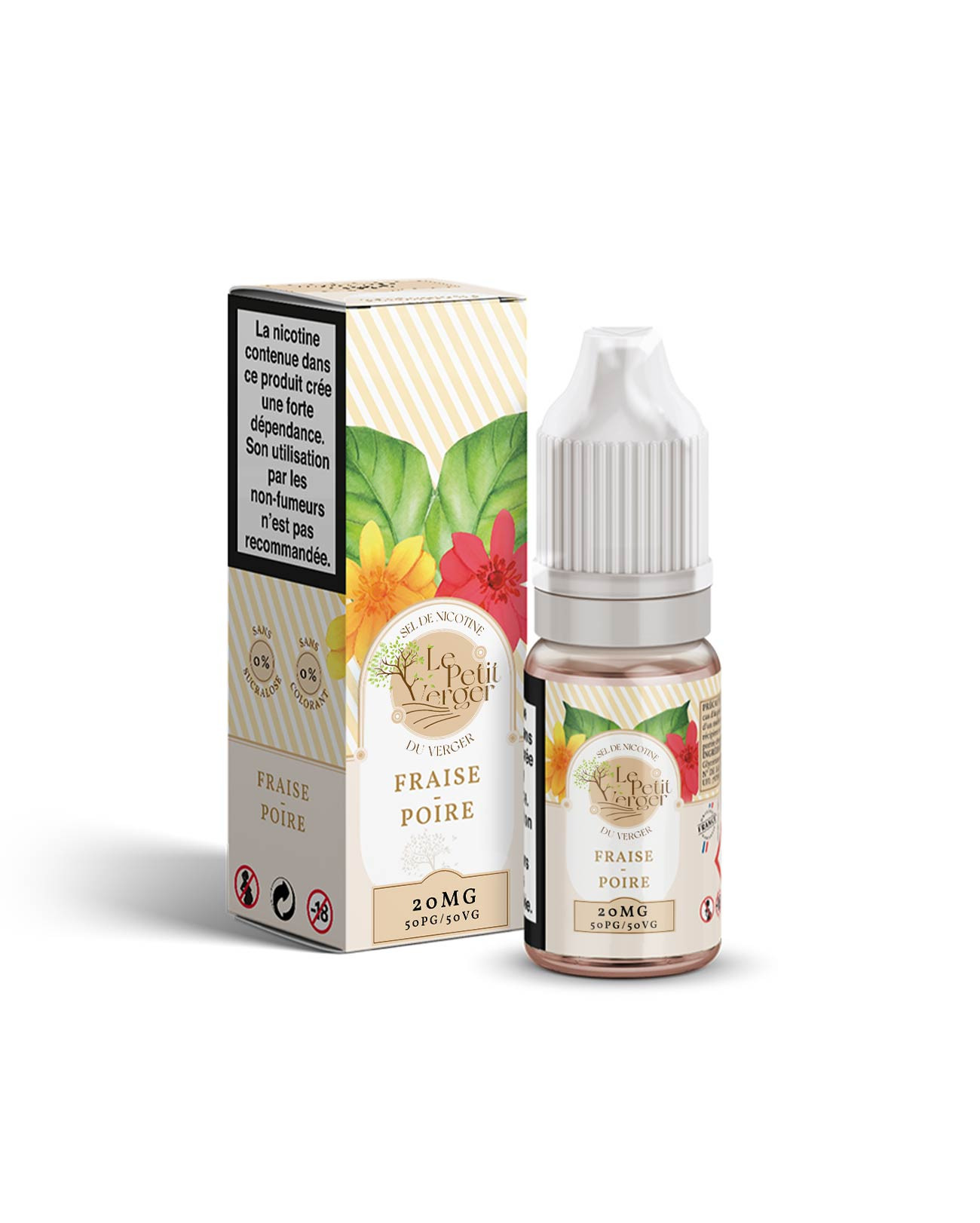 Packaging e-liquide Le Petit Verger parfum Fraise Poire au sel de nicotine saveur compote