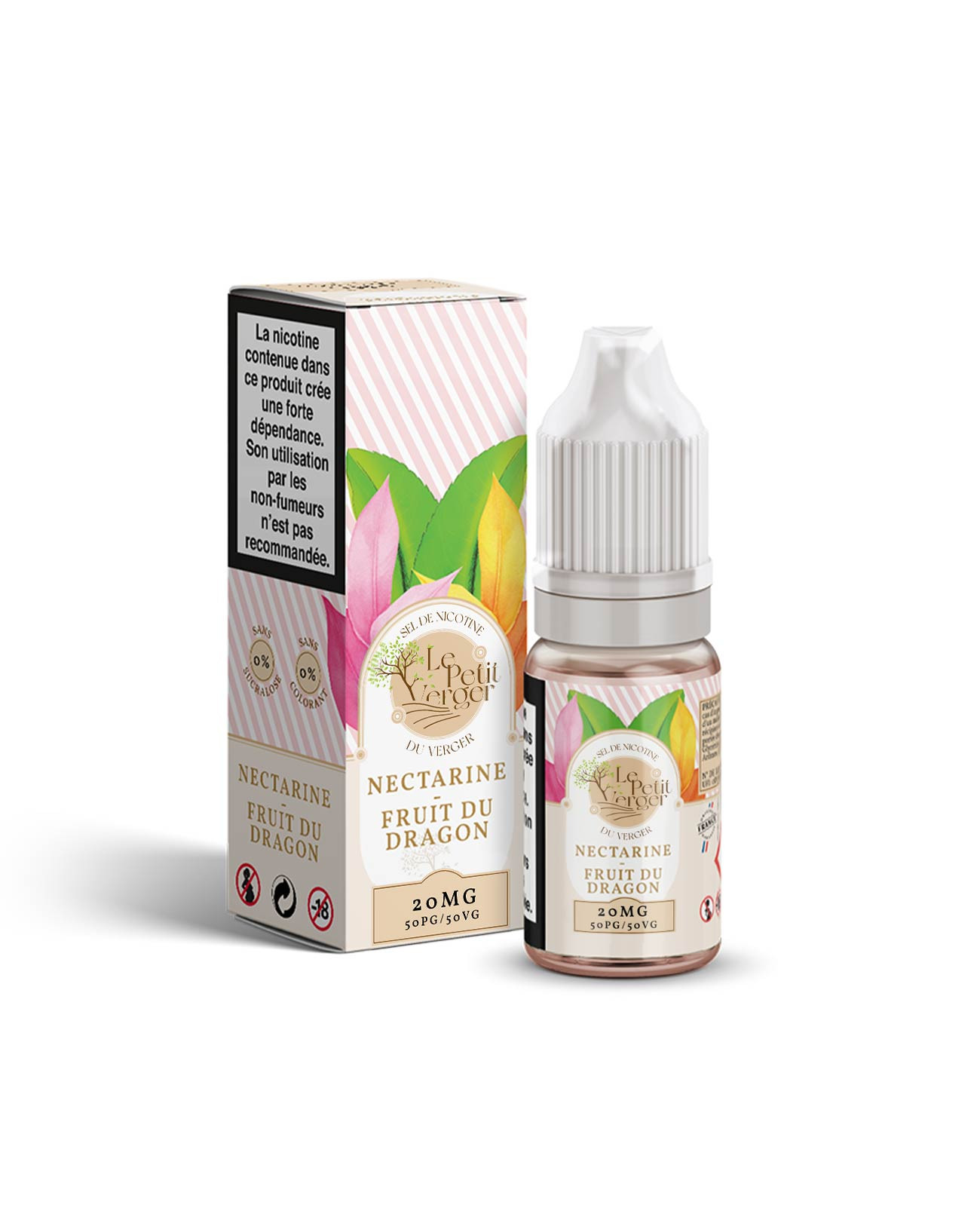 Packaging e-liquide Le Petit Verger parfum Nectarine fruit du dragon au sel de nicotine saveur subtile et surprenante
