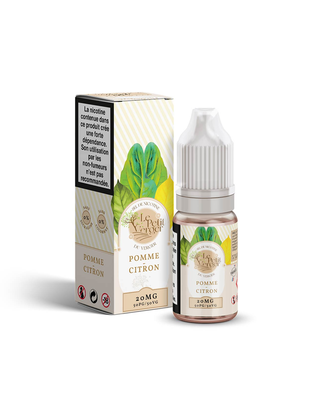 Packaging e-liquide Le Petit Verger parfum Pomme citron au sel de nicotine saveur légère et fraîche